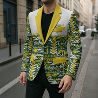 Cook Islands Island Floral Blazer Green Traditional Kuki's Geometric Pattern LT9 - Polynesian Pride