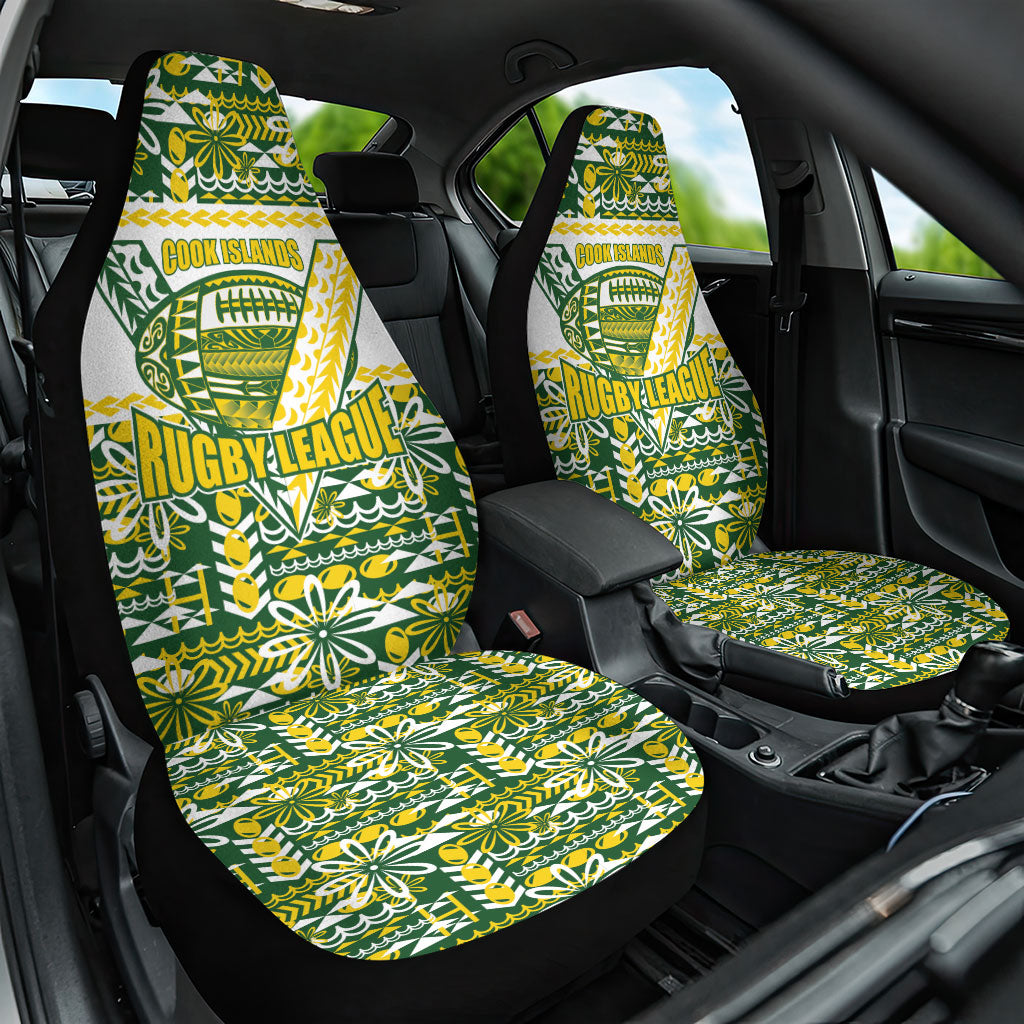 Cook Islands Island Floral Car Seat Cover Green Traditional Kuki's Geometric Pattern LT9 One Size Green - Polynesian Pride
