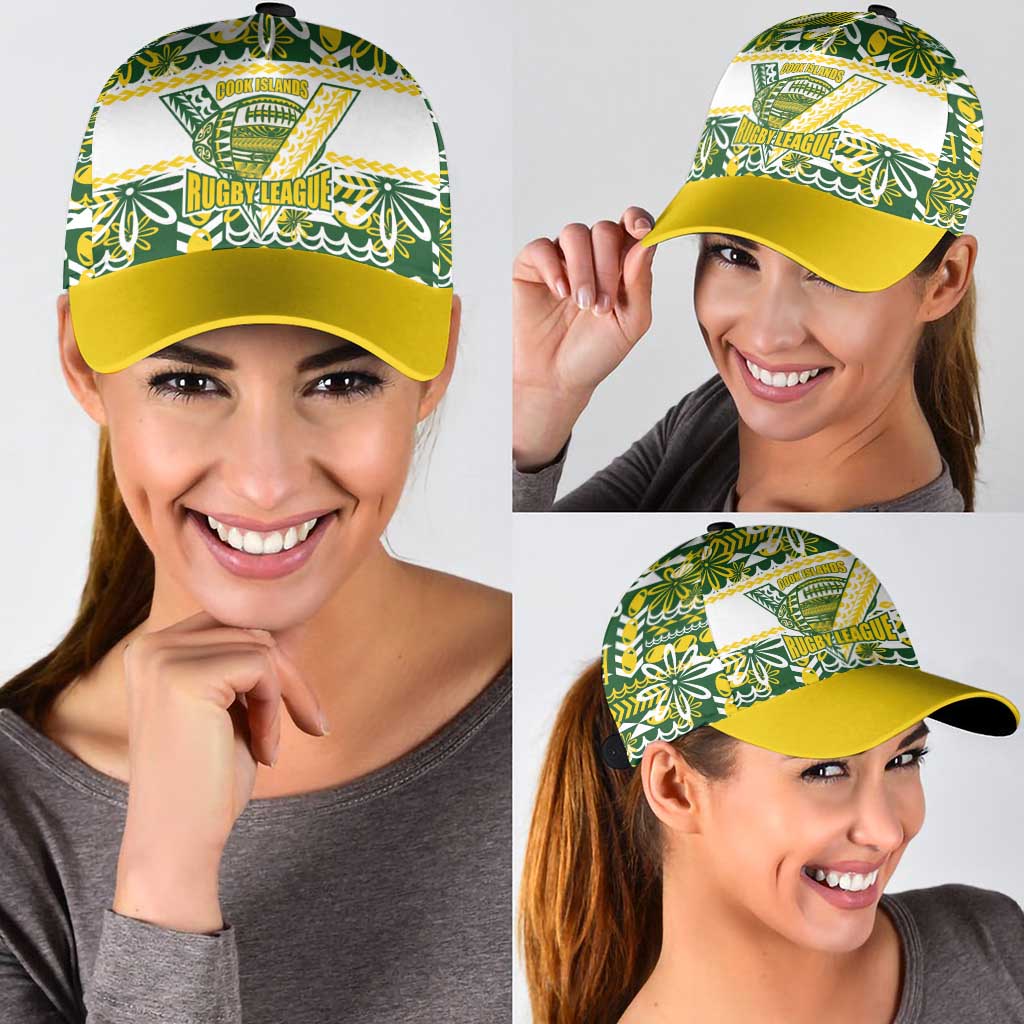 Cook Islands Island Floral Classic Cap Green Traditional Kuki's Geometric Pattern LT9 - Polynesian Pride