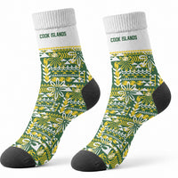 Cook Islands Island Floral Crew Socks Green Traditional Kuki's Geometric Pattern LT9 - Polynesian Pride