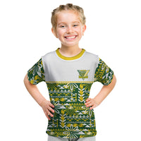 Cook Islands Island Floral Kid T Shirt Green Traditional Kuki's Geometric Pattern LT9 Green - Polynesian Pride