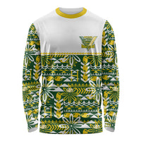 Cook Islands Island Floral Long Sleeve Shirt Green Traditional Kuki's Geometric Pattern LT9 Unisex Green - Polynesian Pride