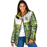 Cook Islands Island Floral Padded Jacket Green Traditional Kuki's Geometric Pattern LT9 Women Green - Polynesian Pride