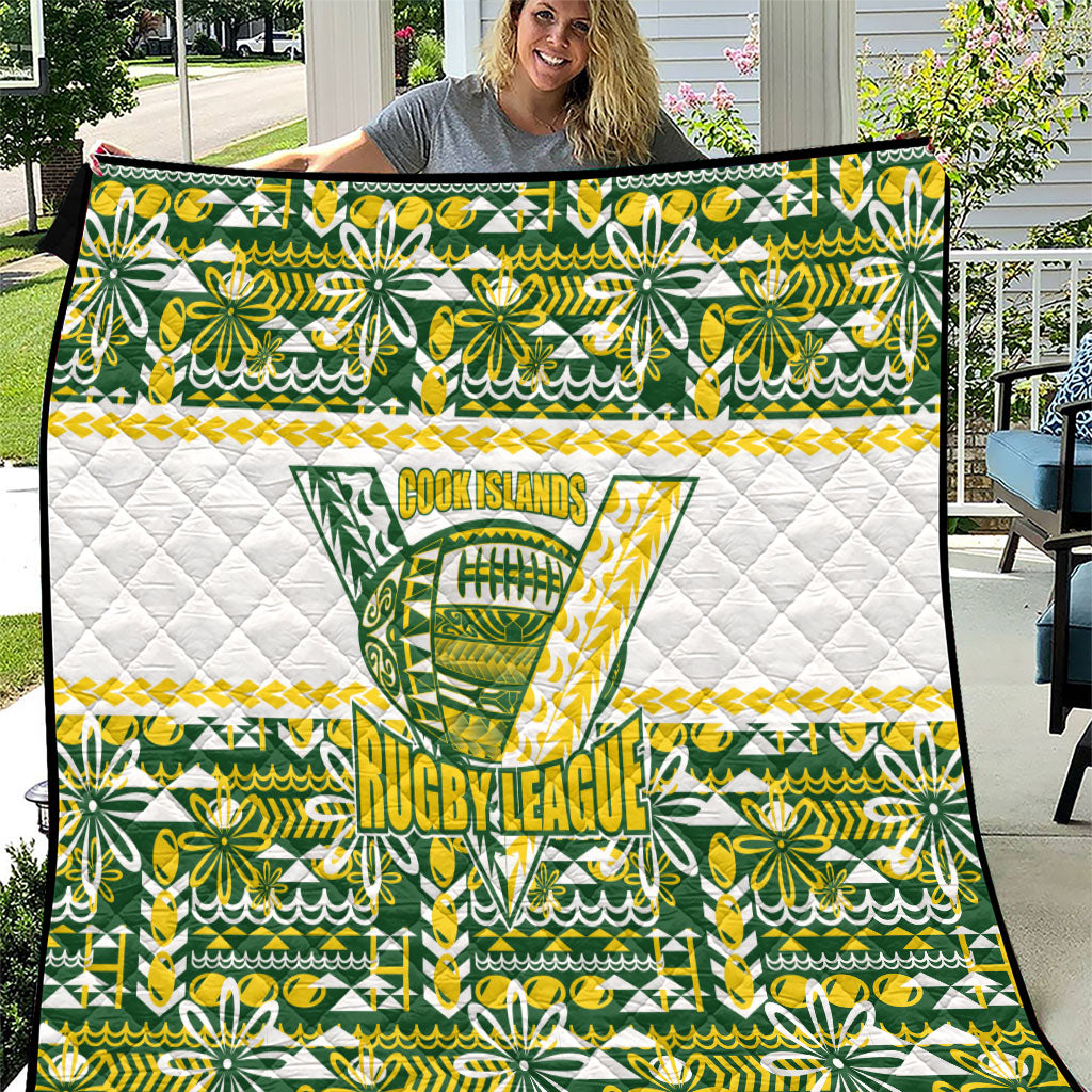 Cook Islands Island Floral Quilt Green Traditional Kuki's Geometric Pattern