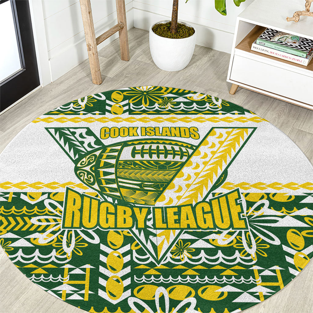 Cook Islands Island Floral Round Carpet Green Traditional Kuki's Geometric Pattern