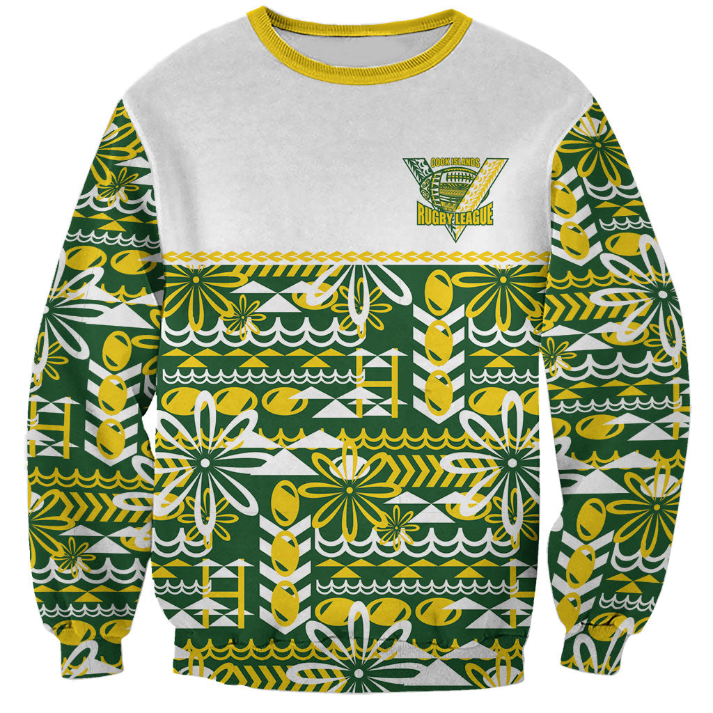 Cook Islands Island Floral Sweatshirt Green Traditional Kuki's Geometric Pattern LT9 Unisex Green - Polynesian Pride