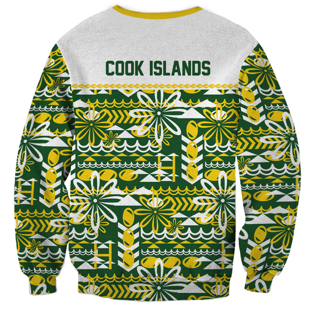 Cook Islands Island Floral Sweatshirt Green Traditional Kuki's Geometric Pattern LT9 - Polynesian Pride