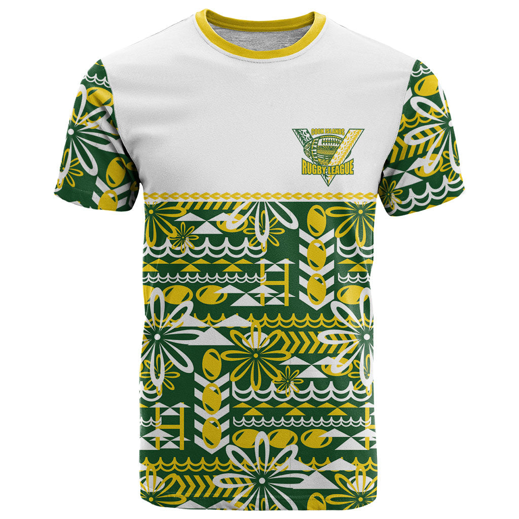 Cook Islands Island Floral T Shirt Green Traditional Kuki's Geometric Pattern