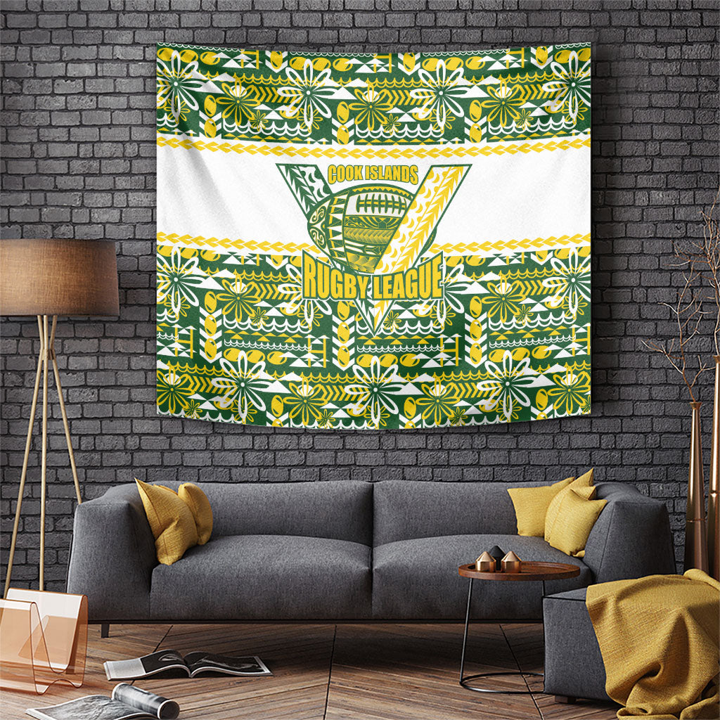 Cook Islands Island Floral Tapestry Green Traditional Kuki's Geometric Pattern