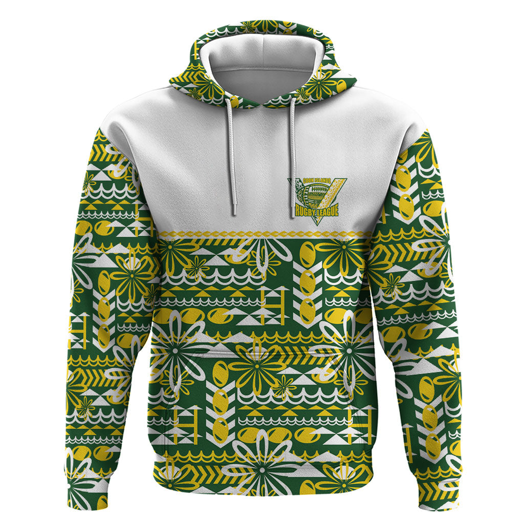 Cook Islands Island Floral Zip Hoodie Green Traditional Kuki's Geometric Pattern LT9 Pullover Hoodie Green - Polynesian Pride