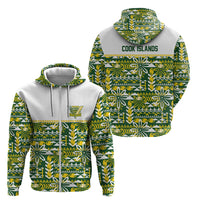 Cook Islands Island Floral Zip Hoodie Green Traditional Kuki's Geometric Pattern LT9 - Polynesian Pride