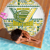 Cook Islands Island Floral Beach Blanket White Traditional Kuki's Geometric Pattern LT9 - Polynesian Pride