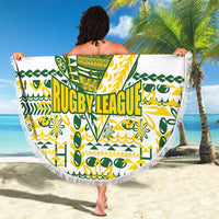 Cook Islands Island Floral Beach Blanket White Traditional Kuki's Geometric Pattern LT9 - Polynesian Pride