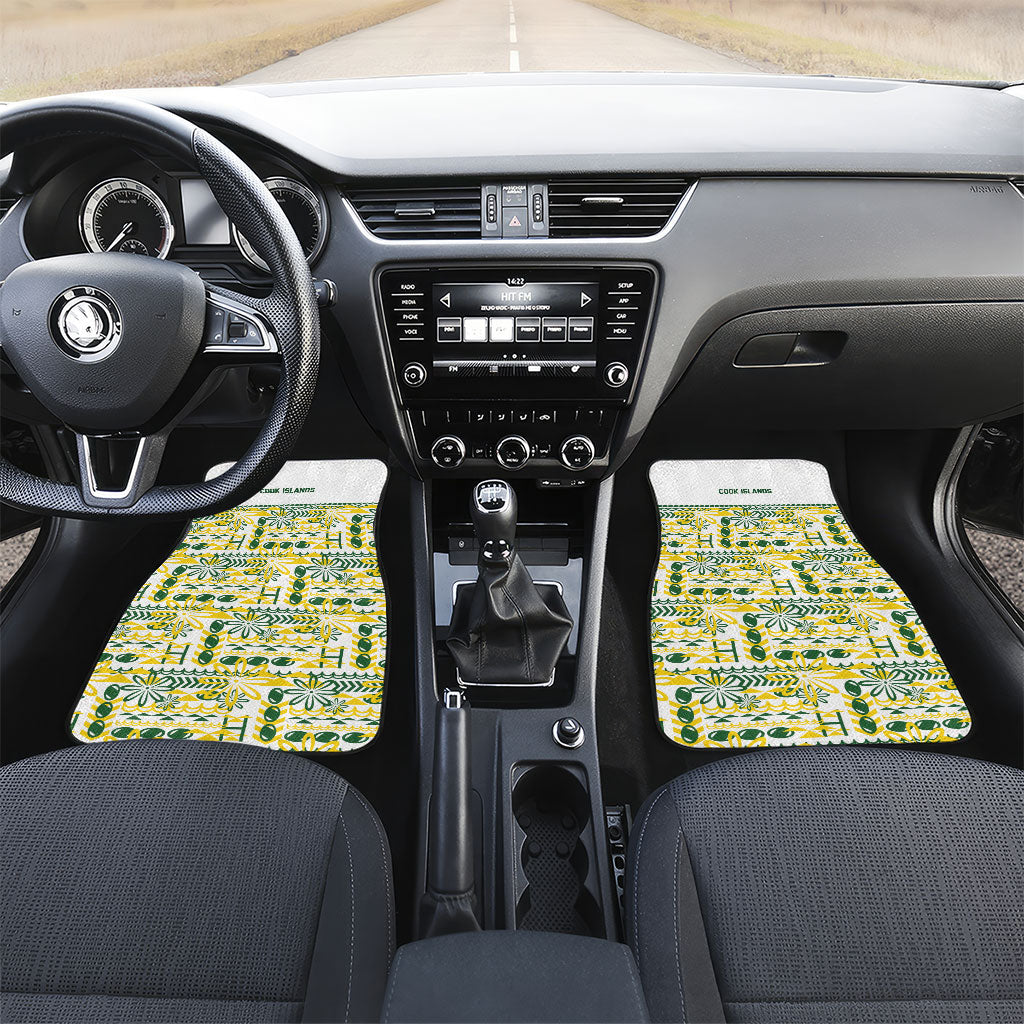 Cook Islands Island Floral Car Mats White Traditional Kuki's Geometric Pattern LT9 Set 2pcs - Front White - Polynesian Pride