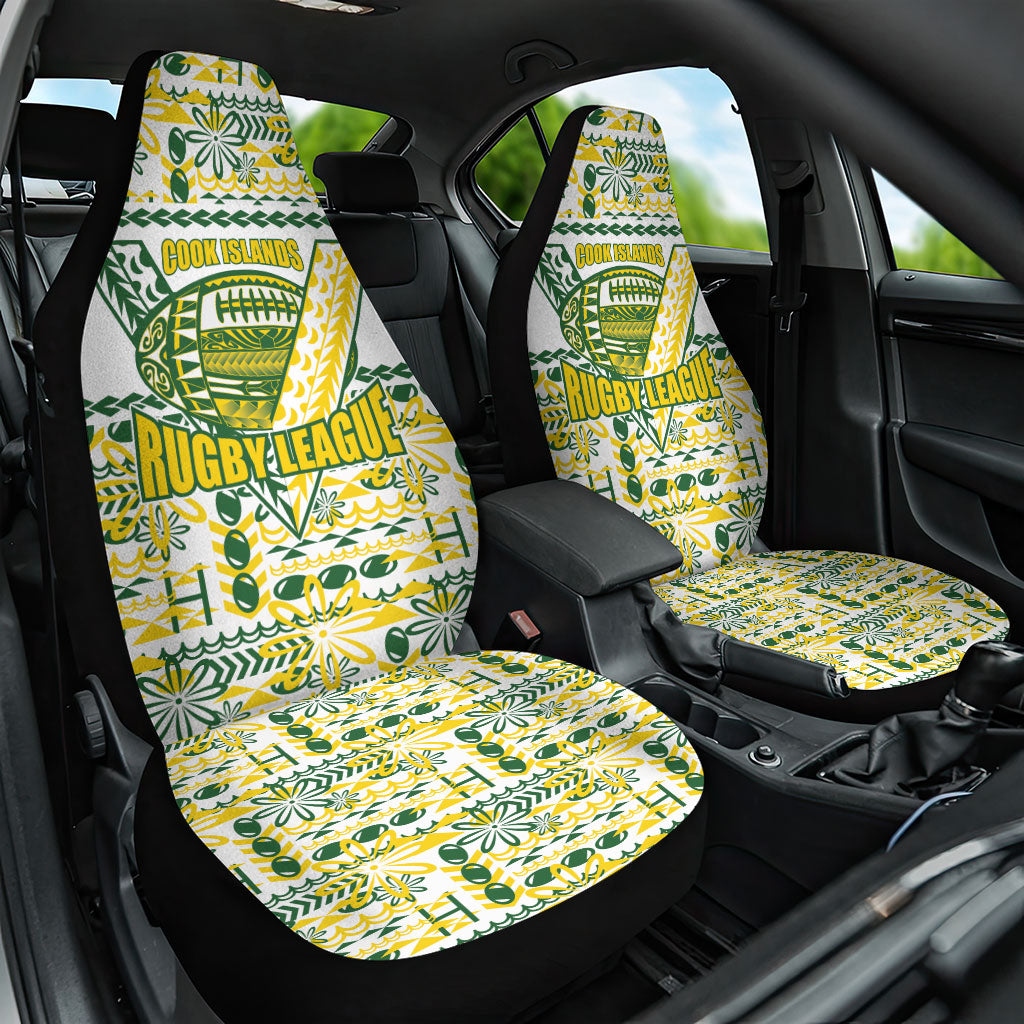 Cook Islands Island Floral Car Seat Cover White Traditional Kuki's Geometric Pattern LT9 One Size White - Polynesian Pride