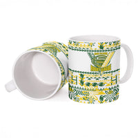 Cook Islands Island Floral Ceramic Mug White Traditional Kuki's Geometric Pattern LT9 - Polynesian Pride
