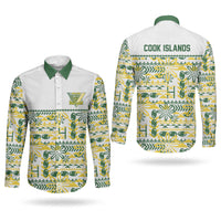 Cook Islands Island Floral Couples Matching Off Shoulder Maxi Dress and Long Sleeve Button Shirt White Traditional Kuki's Geometric Pattern LT9 - Polynesian Pride