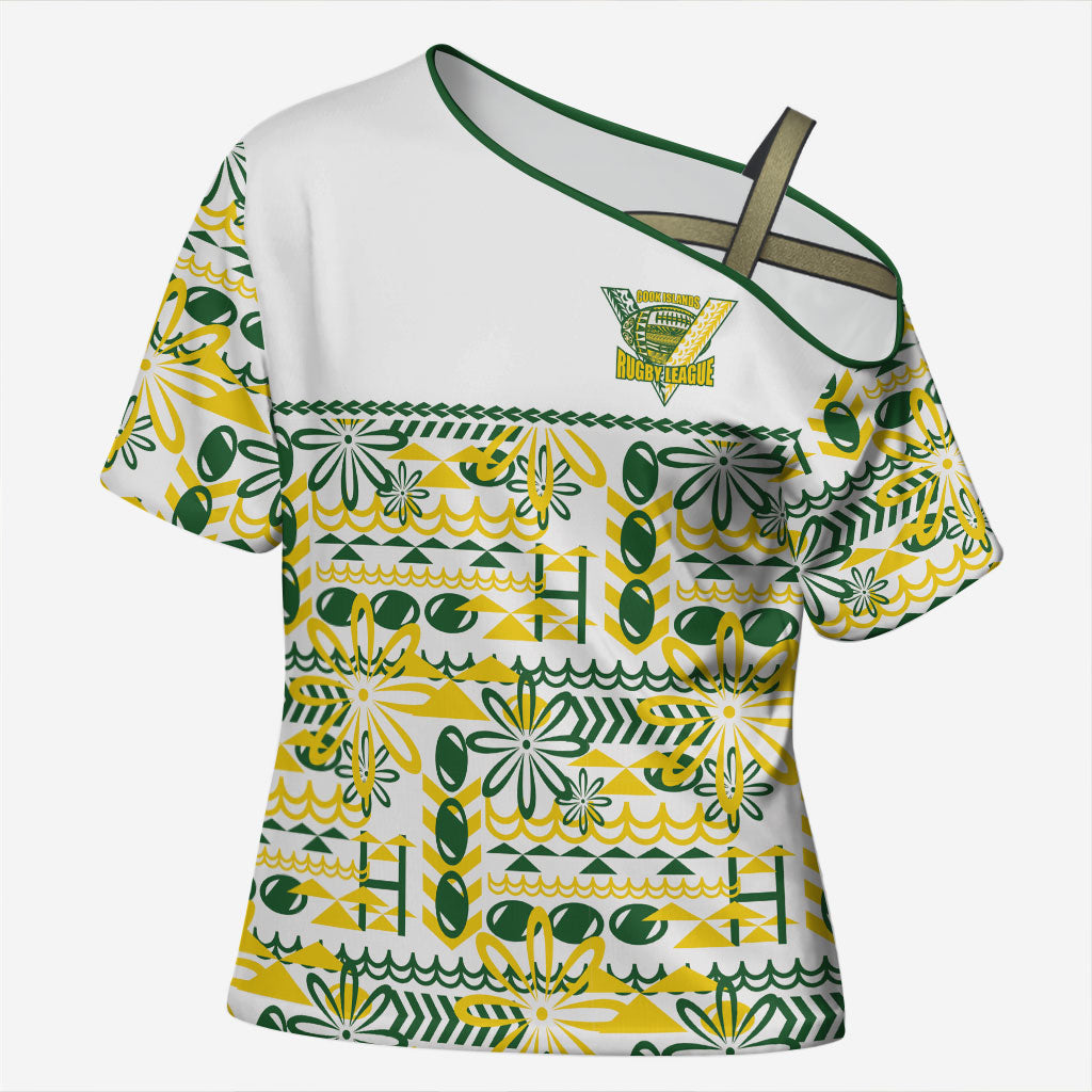Cook Islands Island Floral Cross Shoulder Shirt White Traditional Kuki's Geometric Pattern