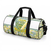 Cook Islands Island Floral Duffle Bag White Traditional Kuki's Geometric Pattern LT9 - Polynesian Pride