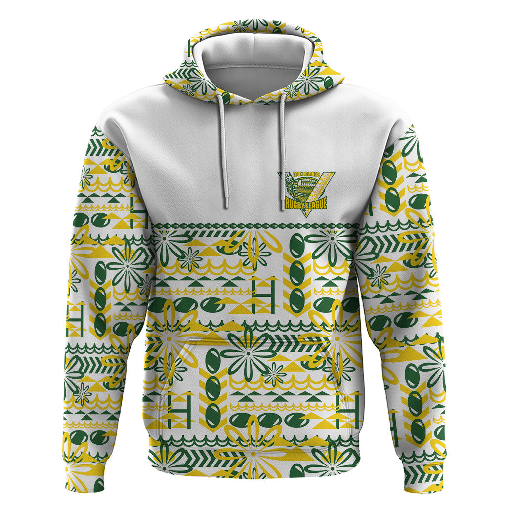 Cook Islands Island Floral Hoodie White Traditional Kuki's Geometric Pattern