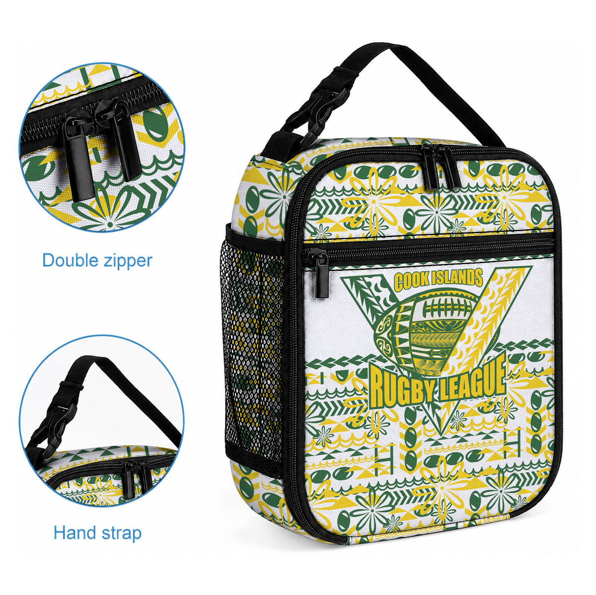 Cook Islands Island Floral Lunch Bag White Traditional Kuki's Geometric Pattern LT9 - Polynesian Pride