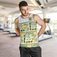 Cook Islands Island Floral Men Tank Top White Traditional Kuki's Geometric Pattern LT9 White - Polynesian Pride