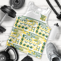 Cook Islands Island Floral Men Tank Top White Traditional Kuki's Geometric Pattern LT9 - Polynesian Pride