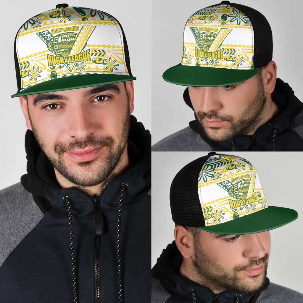 Cook Islands Island Floral Mesh Trucker Cap White Traditional Kuki's Geometric Pattern