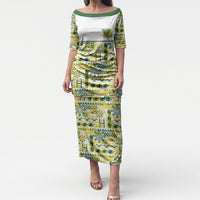 Cook Islands Island Floral Puletasi White Traditional Kuki's Geometric Pattern LT9 Long Dress White - Polynesian Pride