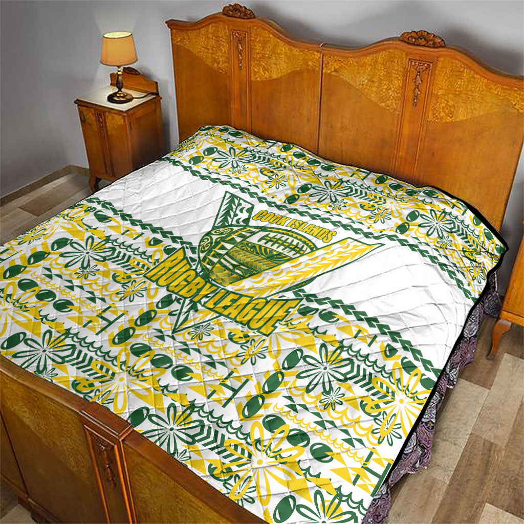 Cook Islands Island Floral Quilt White Traditional Kuki's Geometric Pattern