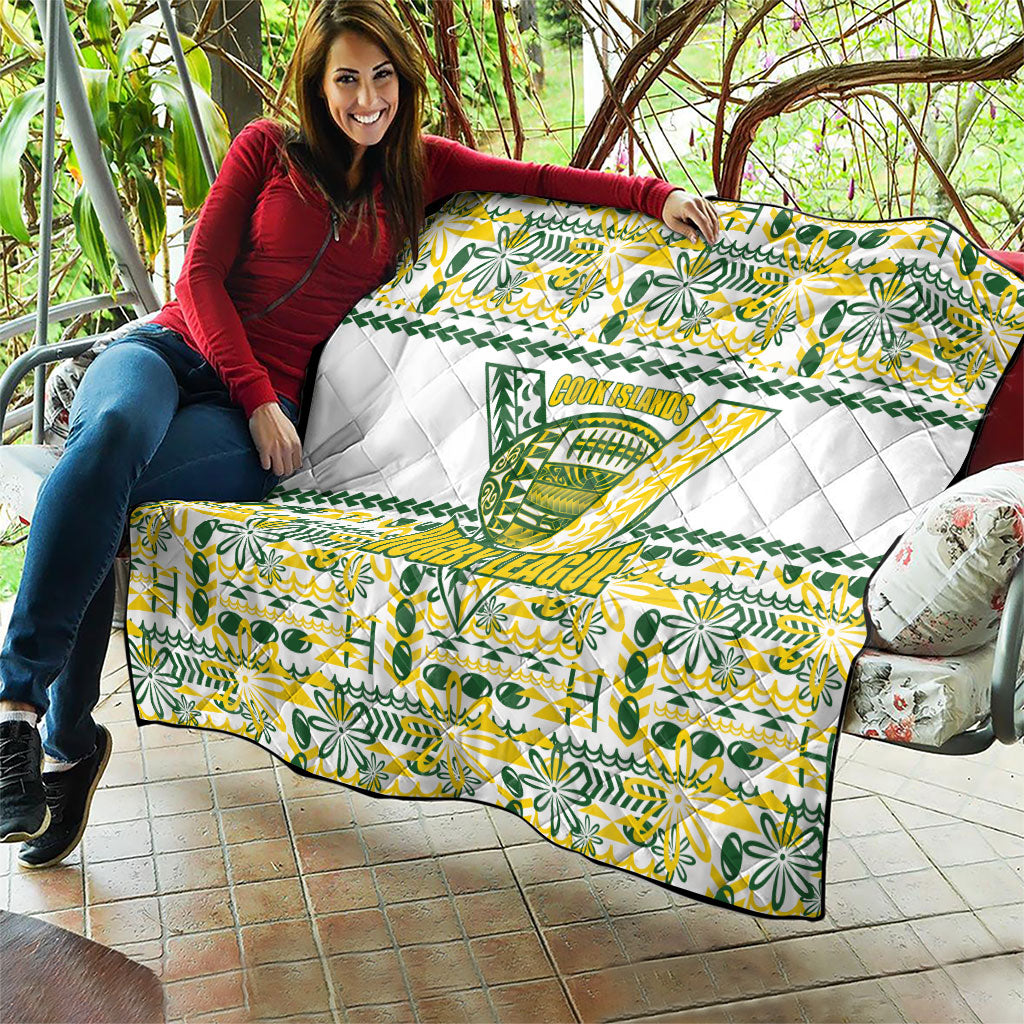 Cook Islands Island Floral Quilt White Traditional Kuki's Geometric Pattern