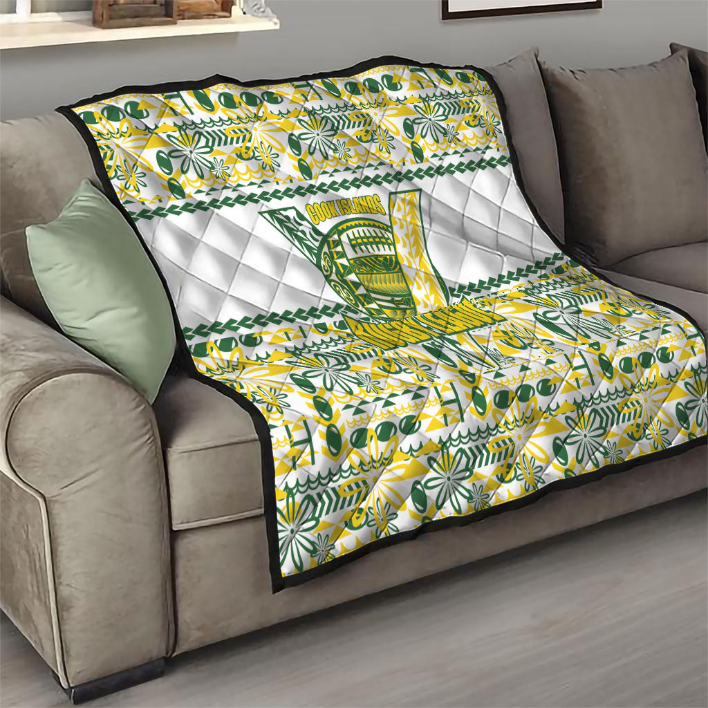 Cook Islands Island Floral Quilt White Traditional Kuki's Geometric Pattern