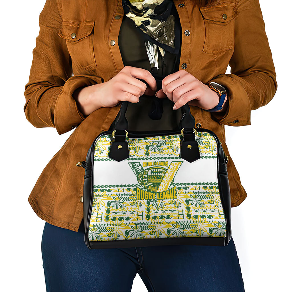 Cook Islands Island Floral Shoulder Handbag White Traditional Kuki's Geometric Pattern LT9 - Polynesian Pride