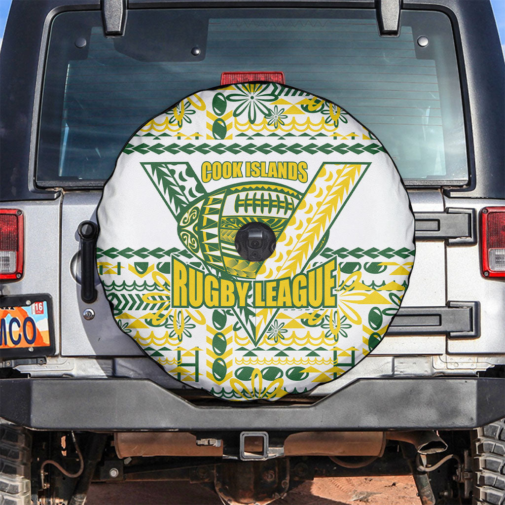 Cook Islands Island Floral Spare Tire Cover White Traditional Kuki's Geometric Pattern LT9 White - Polynesian Pride