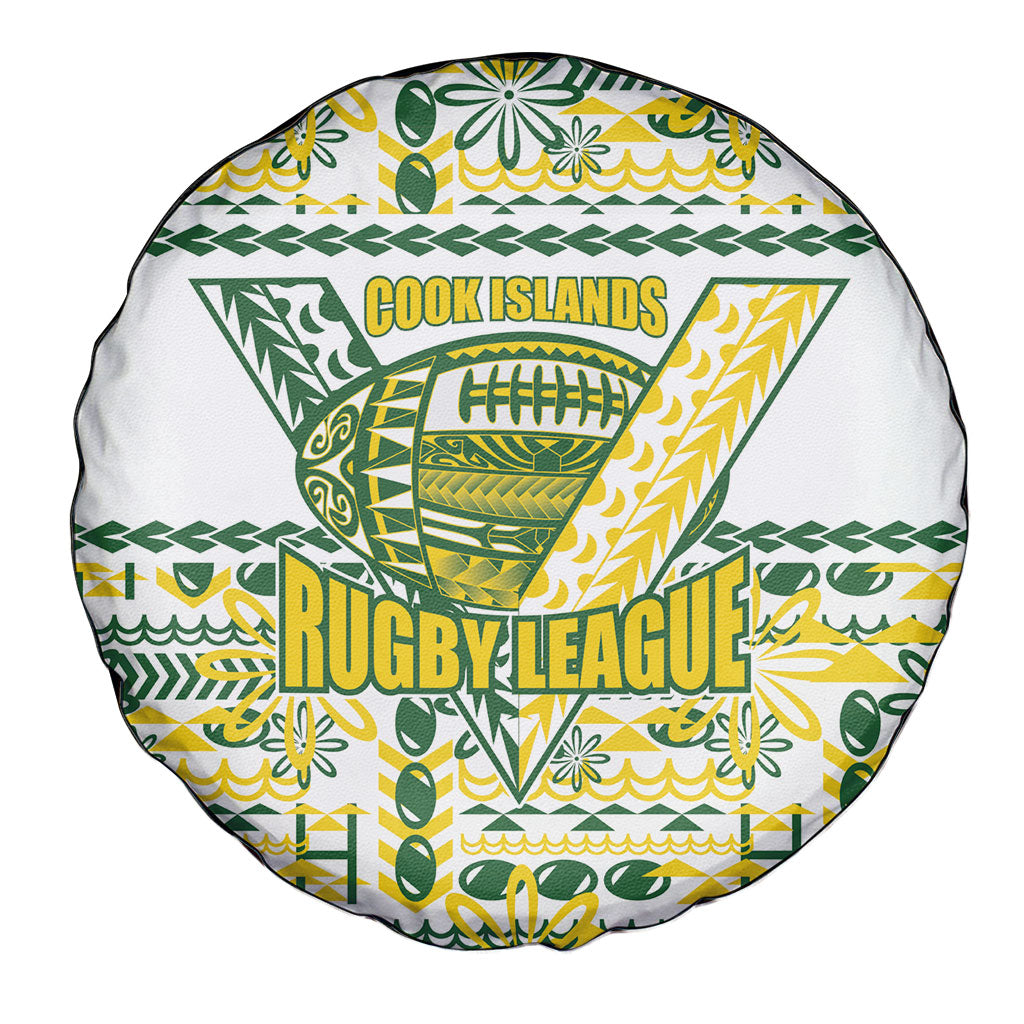 Cook Islands Island Floral Spare Tire Cover White Traditional Kuki's Geometric Pattern LT9 - Polynesian Pride