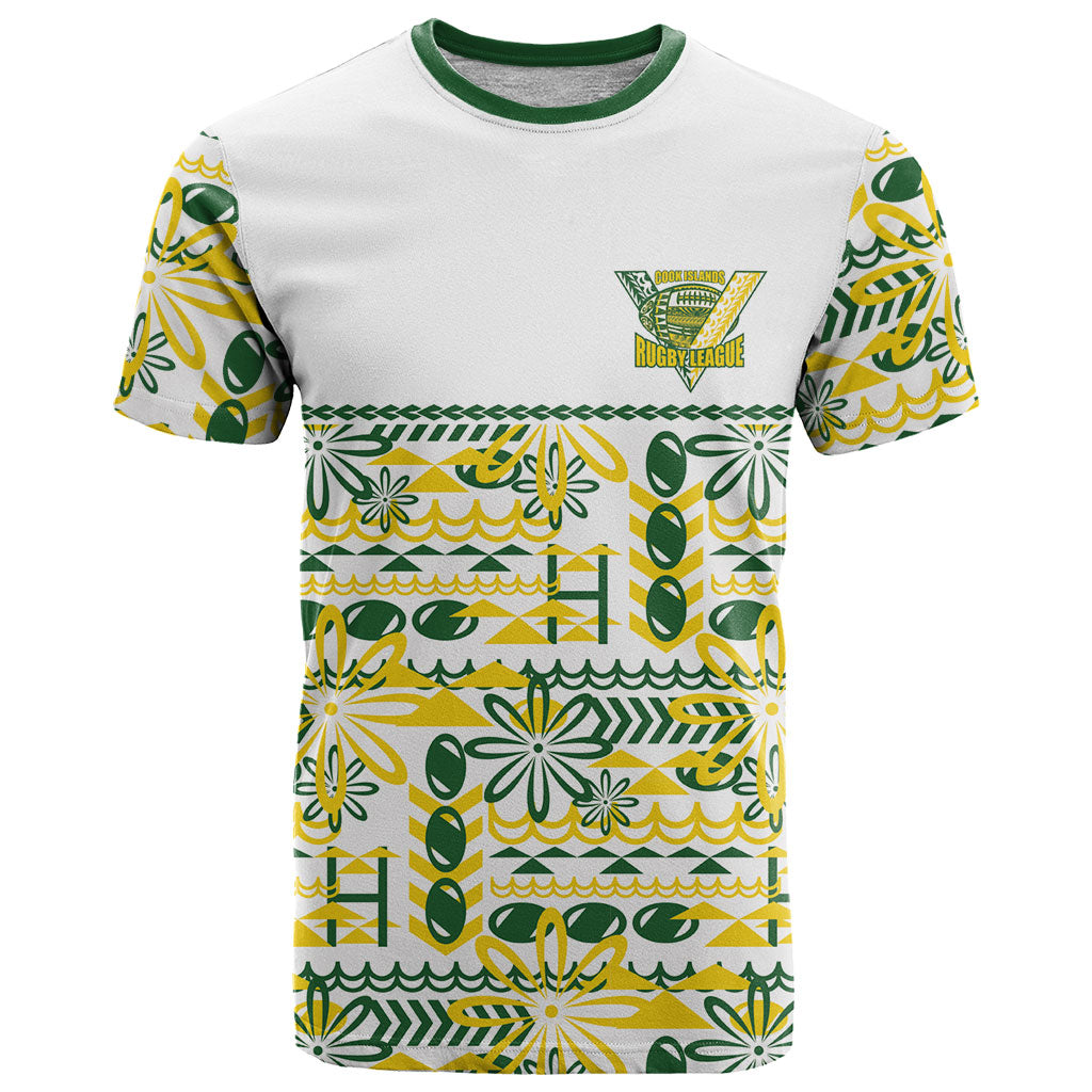 Cook Islands Island Floral T Shirt White Traditional Kuki's Geometric Pattern