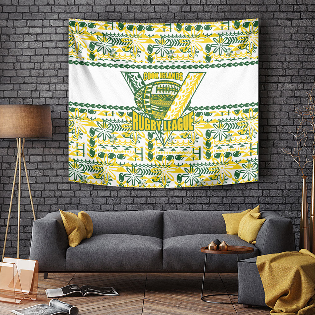 Cook Islands Island Floral Tapestry White Traditional Kuki's Geometric Pattern
