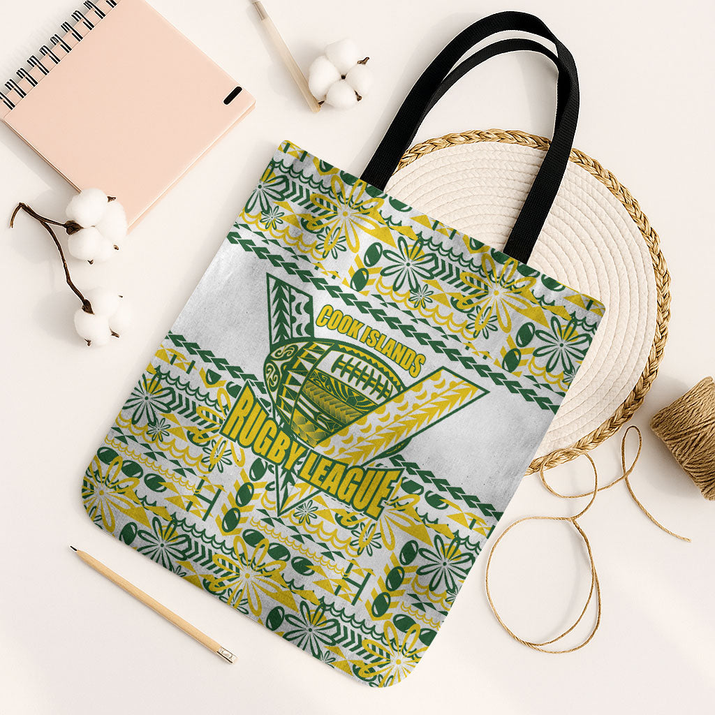Cook Islands Island Floral Tote Bag White Traditional Kuki's Geometric Pattern LT9 Black Strap One Size White - Polynesian Pride