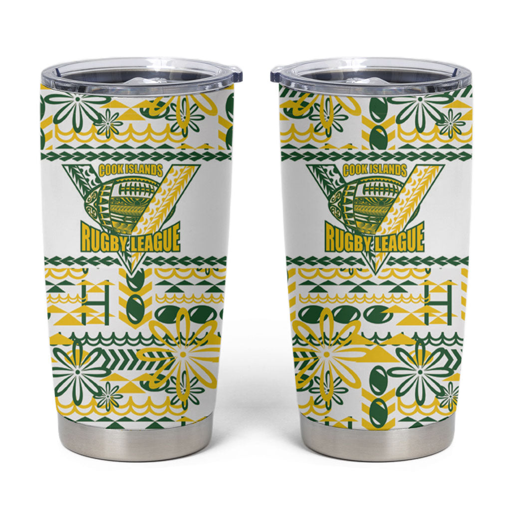 Cook Islands Island Floral Tumbler Cup White Traditional Kuki's Geometric Pattern LT9 White - Polynesian Pride