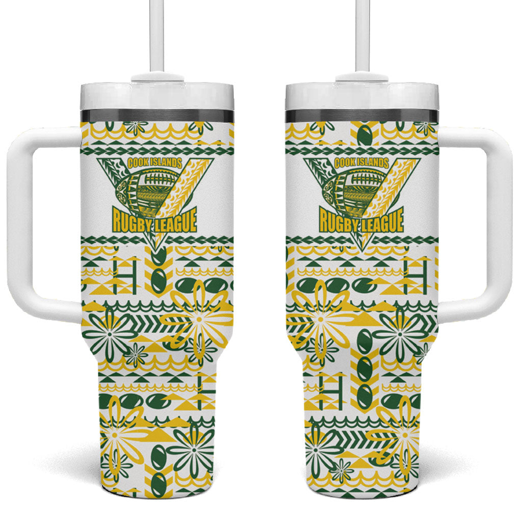 Cook Islands Island Floral Tumbler With Handle White Traditional Kuki's Geometric Pattern