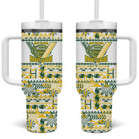 Cook Islands Island Floral Tumbler With Handle White Traditional Kuki's Geometric Pattern