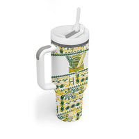 Cook Islands Island Floral Tumbler With Handle White Traditional Kuki's Geometric Pattern