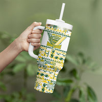 Cook Islands Island Floral Tumbler With Handle White Traditional Kuki's Geometric Pattern