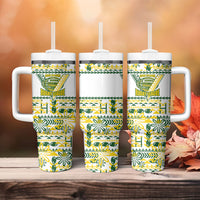 Cook Islands Island Floral Tumbler With Handle White Traditional Kuki's Geometric Pattern