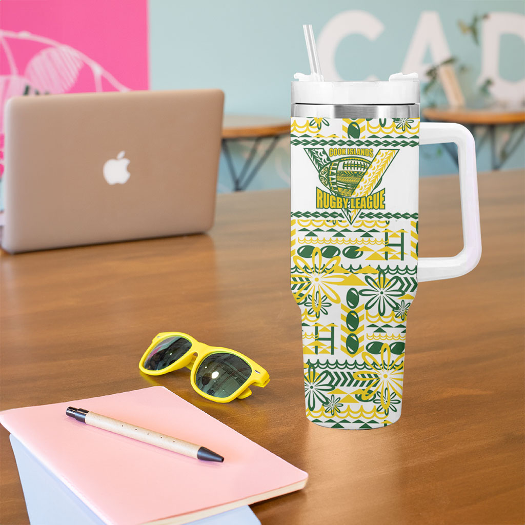 Cook Islands Island Floral Tumbler With Handle White Traditional Kuki's Geometric Pattern