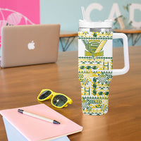Cook Islands Island Floral Tumbler With Handle White Traditional Kuki's Geometric Pattern