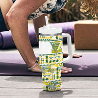Cook Islands Island Floral Tumbler With Handle White Traditional Kuki's Geometric Pattern