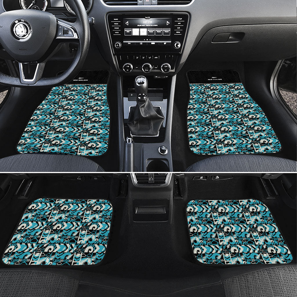 Aotearoa New Zealand Kiwis Tima Riki Motu Car Mats LT9 Set 4pcs Black - Polynesian Pride