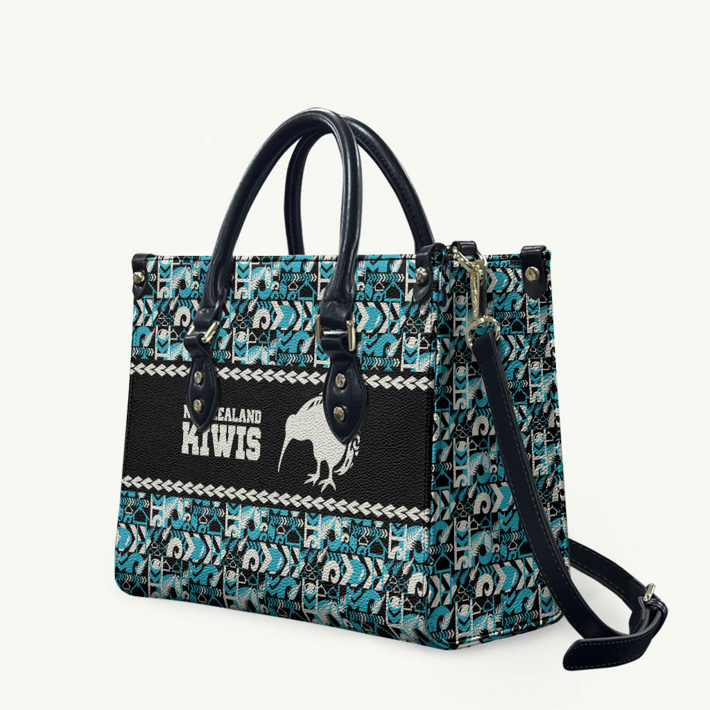 Aotearoa New Zealand Kiwis Tima Riki Motu Leather Bag LT9 Black - Polynesian Pride