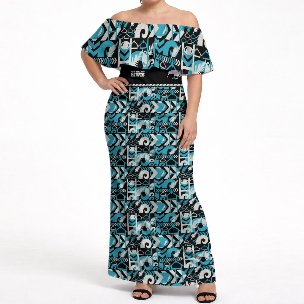 Aotearoa New Zealand Kiwis Tima Riki Motu Off Shoulder Maxi Dress LT9 Women Black - Polynesian Pride